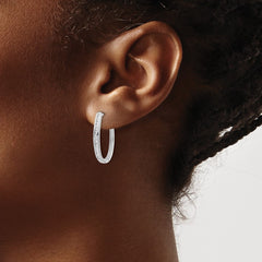 14k White Gold Diamond Oval Hinged Hoop Earrings - 8