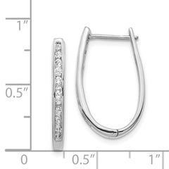 14k White Gold Diamond Oval Hinged Hoop Earrings - 8