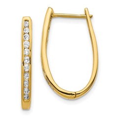 14k Diamond Oval Hinged Hoop Earrings - 3