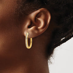 14k Diamond Oval Hinged Hoop Earrings - 4