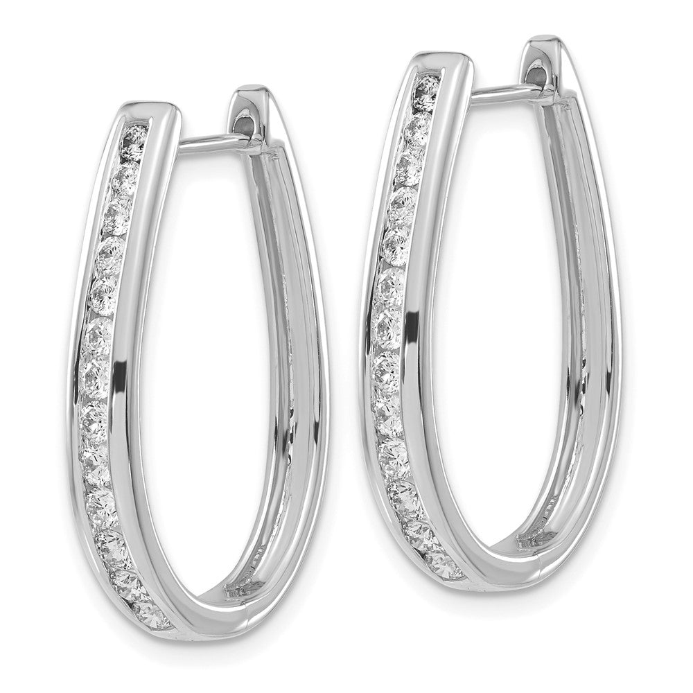 14k White Gold Diamond Oval Hinged Hoop Earrings - 6