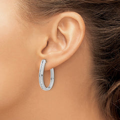 14k White Gold Diamond Oval Hinged Hoop Earrings - 6