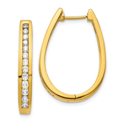 14k Diamond Oval Hinged Hoop Earrings - 5