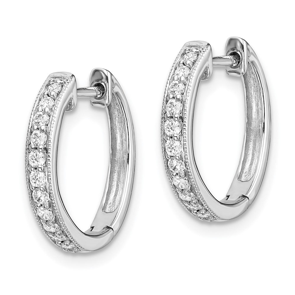 14k White Gold Diamond Hinged Hoop Earrings - 4