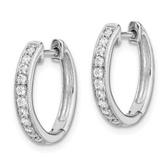 14k White Gold Diamond Hinged Hoop Earrings - 4