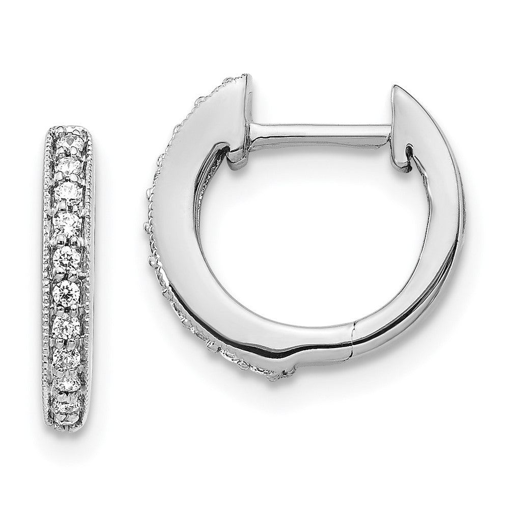 14k White Gold Diamond Hinged Hoop Earrings - 4