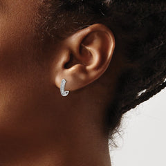 14k White Gold Polished Diamond Hinged Hoop Earrings - 4