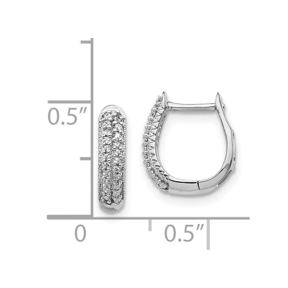 14k White Gold Polished Diamond Hinged Hoop Earrings - 4