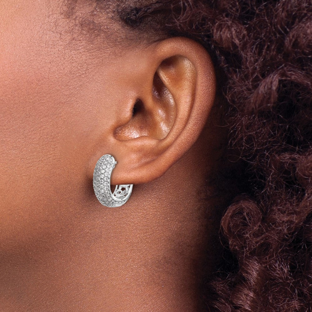 14k White Gold Diamond Hinged Hoop Earrings - 28