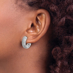 14k White Gold Diamond Hinged Hoop Earrings - 28