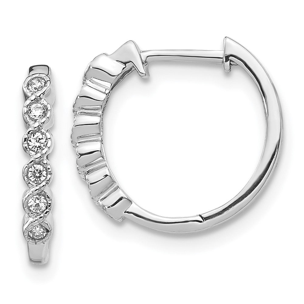 14k White Gold Diamond Hinged Hoop Earrings - 5