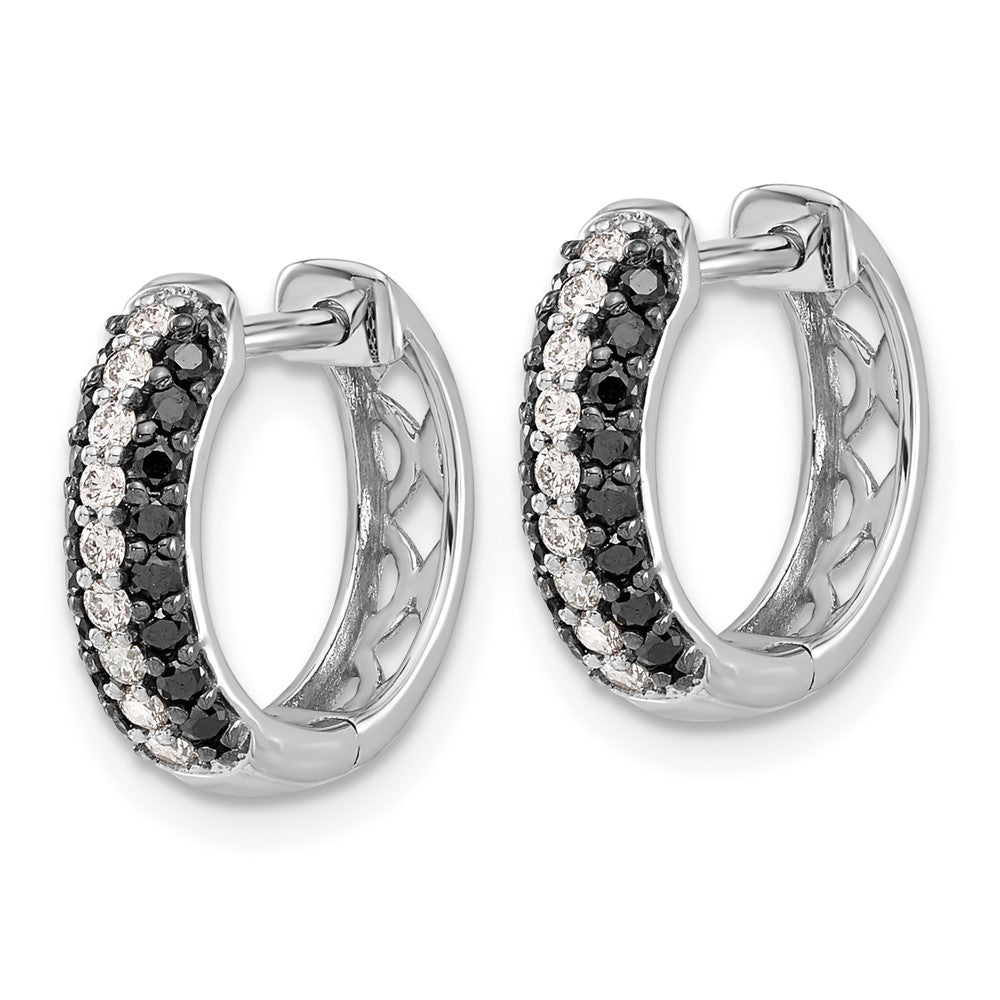 14k White Gold White and Black Diamond Hinged Hoop Earrings