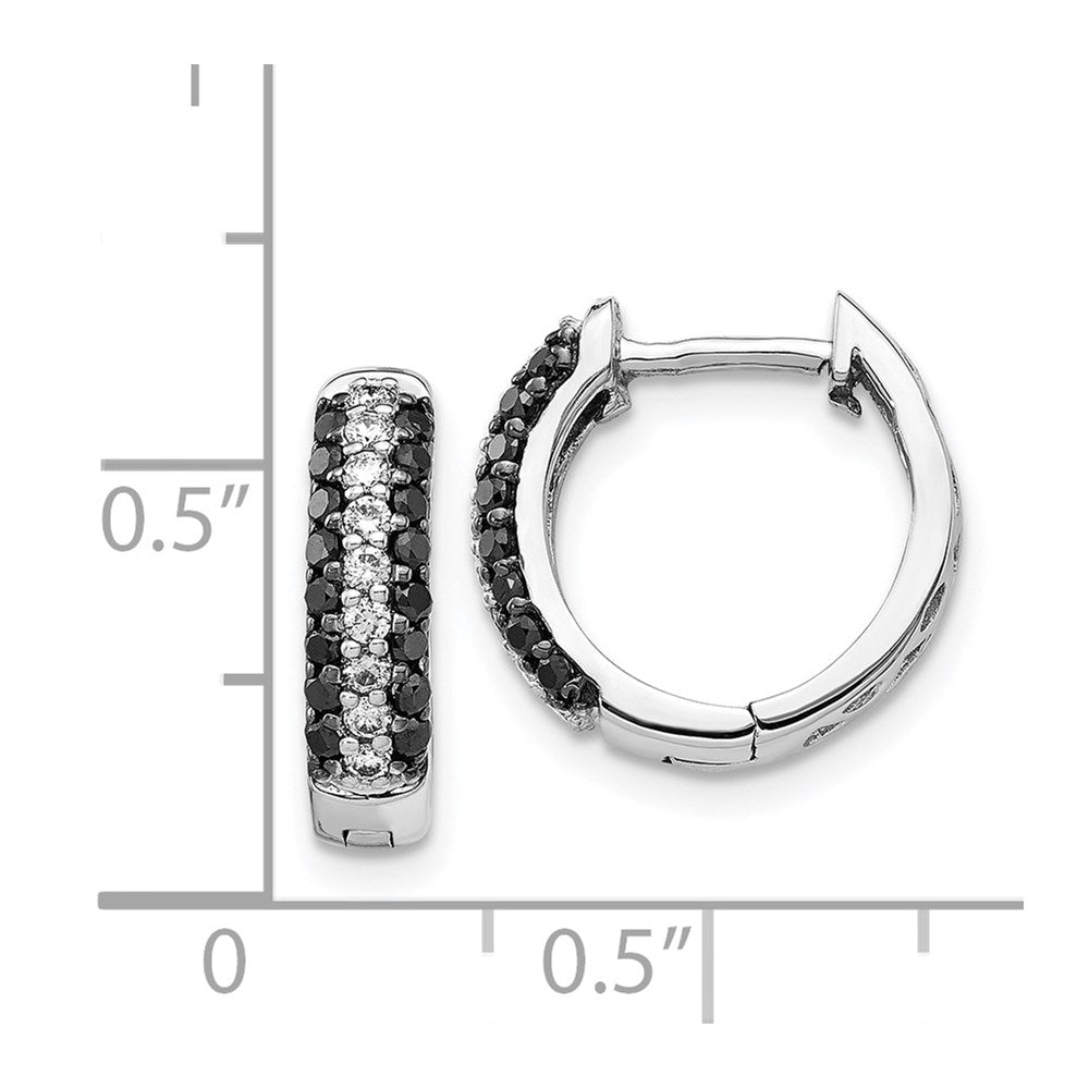 14k White Gold White and Black Diamond Hinged Hoop Earrings