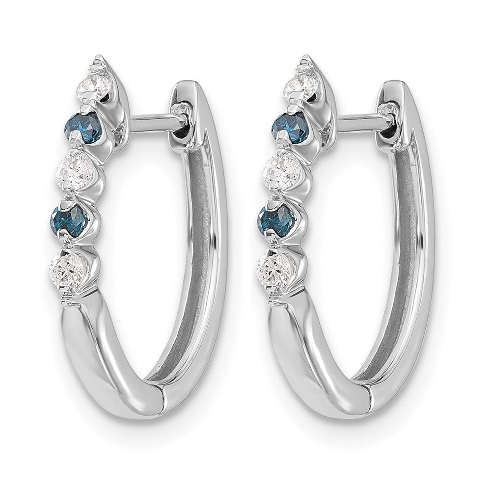 14k White Gold Blue/White Diamond Hinged Hoop Earrings