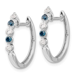 14k White Gold Blue/White Diamond Hinged Hoop Earrings - 2