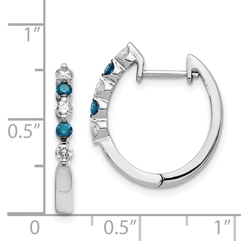 14k White Gold Blue/White Diamond Hinged Hoop Earrings - 2