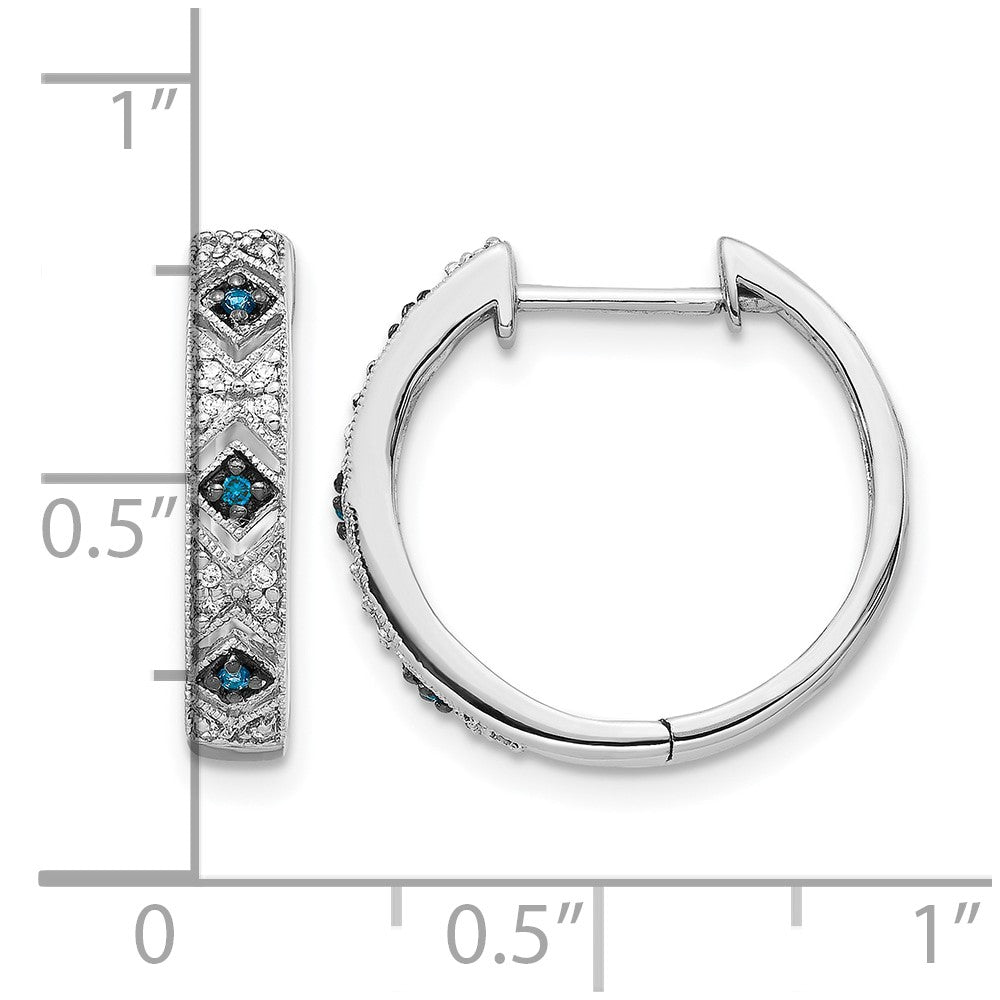 14k White Gold Blue/White Diamond Hinged Hoop Earrings - 3