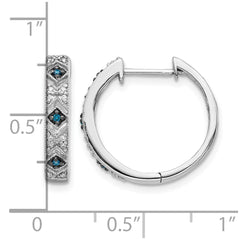 14k White Gold Blue/White Diamond Hinged Hoop Earrings - 3