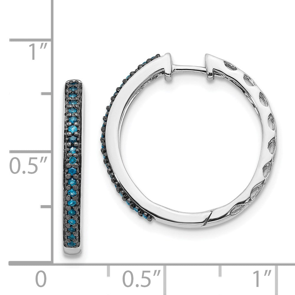14k White Gold Blue Diamond 2.2mm Hinged Hoops