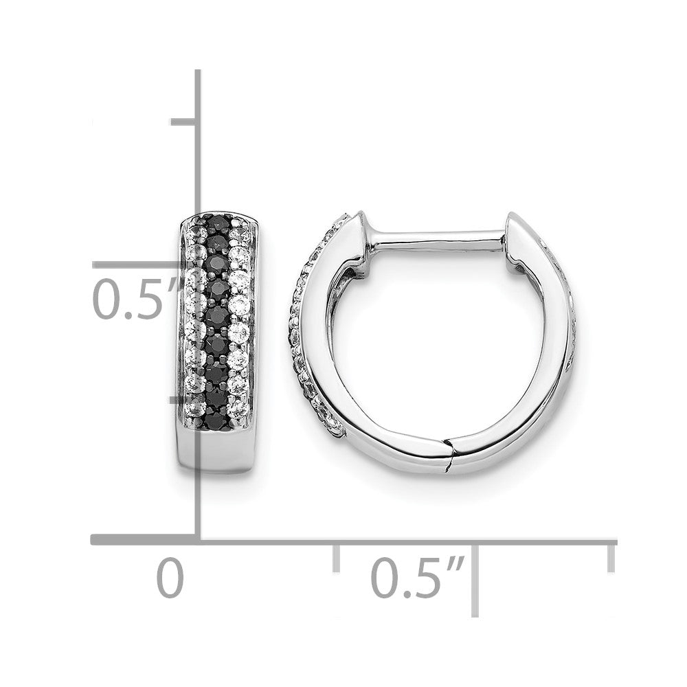 14k White Gold Black and White Diamond Hinged Hoop Earrings - 2