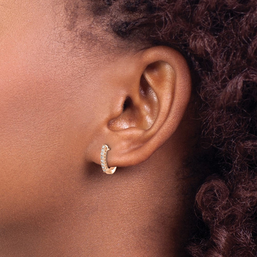 14k Rose Gold Polished Diamond Hinged Hoop Earrings - 5