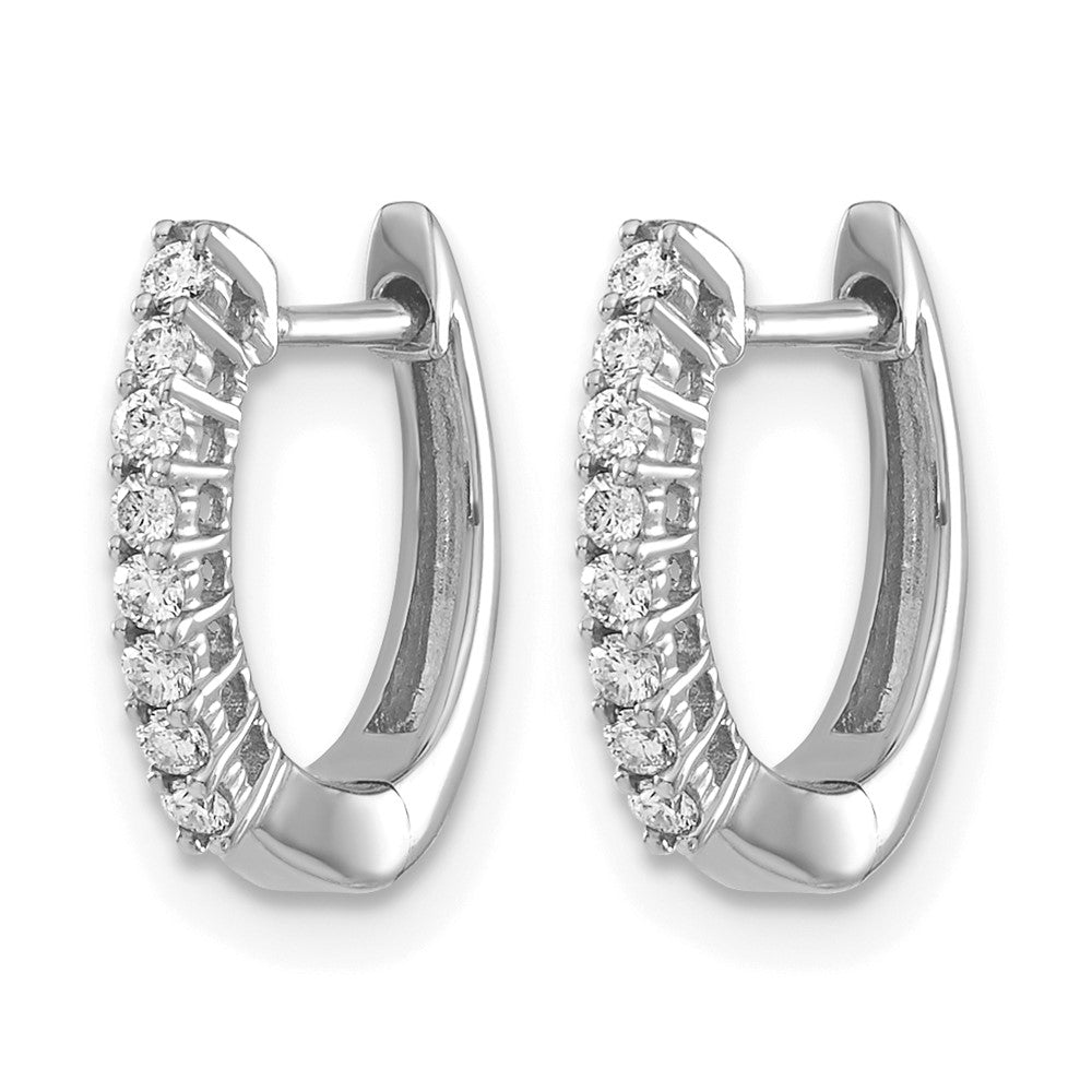 14k White Gold Polished Diamond Hinged Hoop Earrings - 5