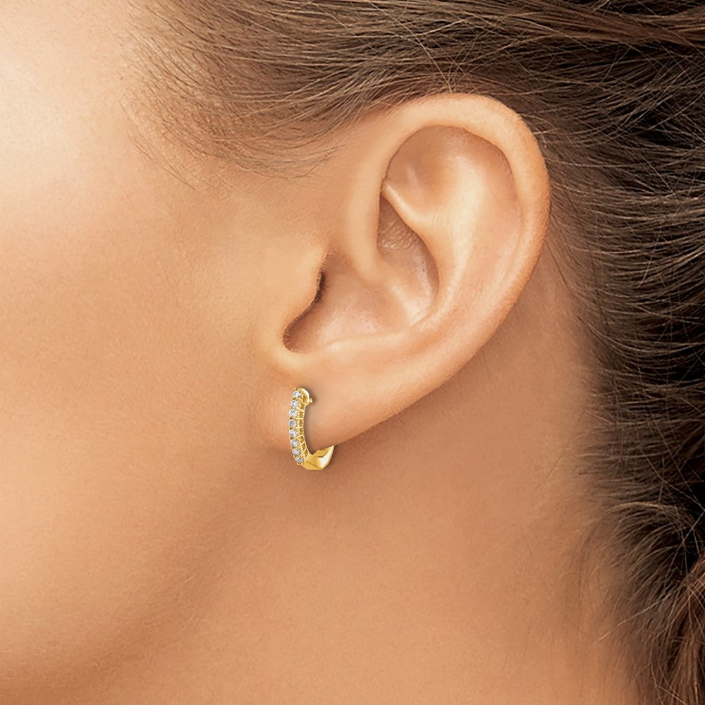 14k Gold Polished Diamond Hinged Hoop Earrings - 2