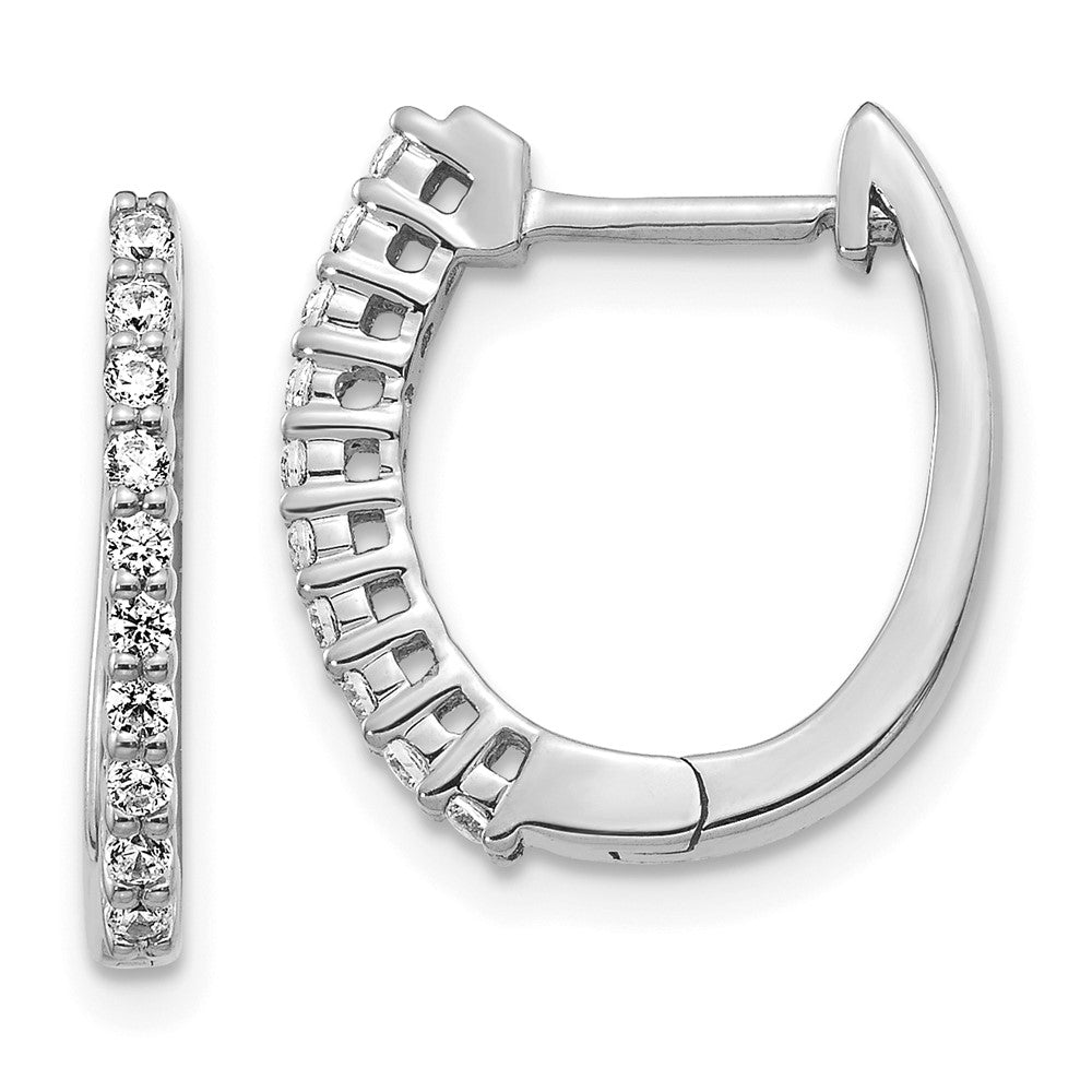 14k White Gold Diamond Hinged Hoop Earrings - 6
