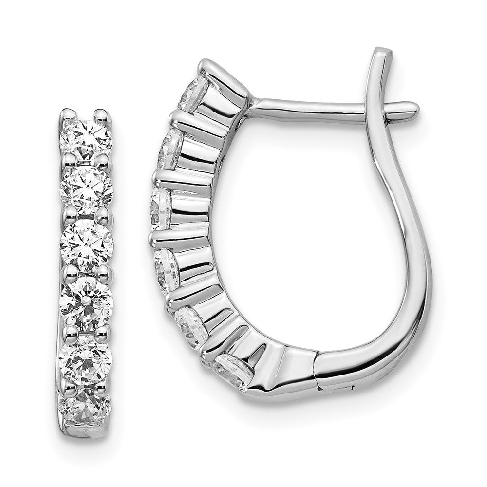 14k White Gold Diamond Hinged Hoop Earrings - 7