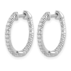 14k White Gold Polished Diamond In/Out Hinged Hoop Earrings - 2