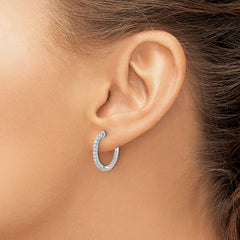 14k White Gold Polished Diamond In/Out Hinged Hoop Earrings - 2