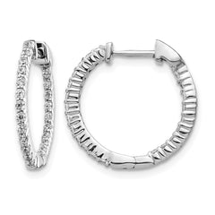 14k White Gold Polished Diamond In/Out Hinged Hoop Earrings - 2
