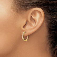 14k Gold Polished Diamond In/Out Hinged Hoop Earrings - 2
