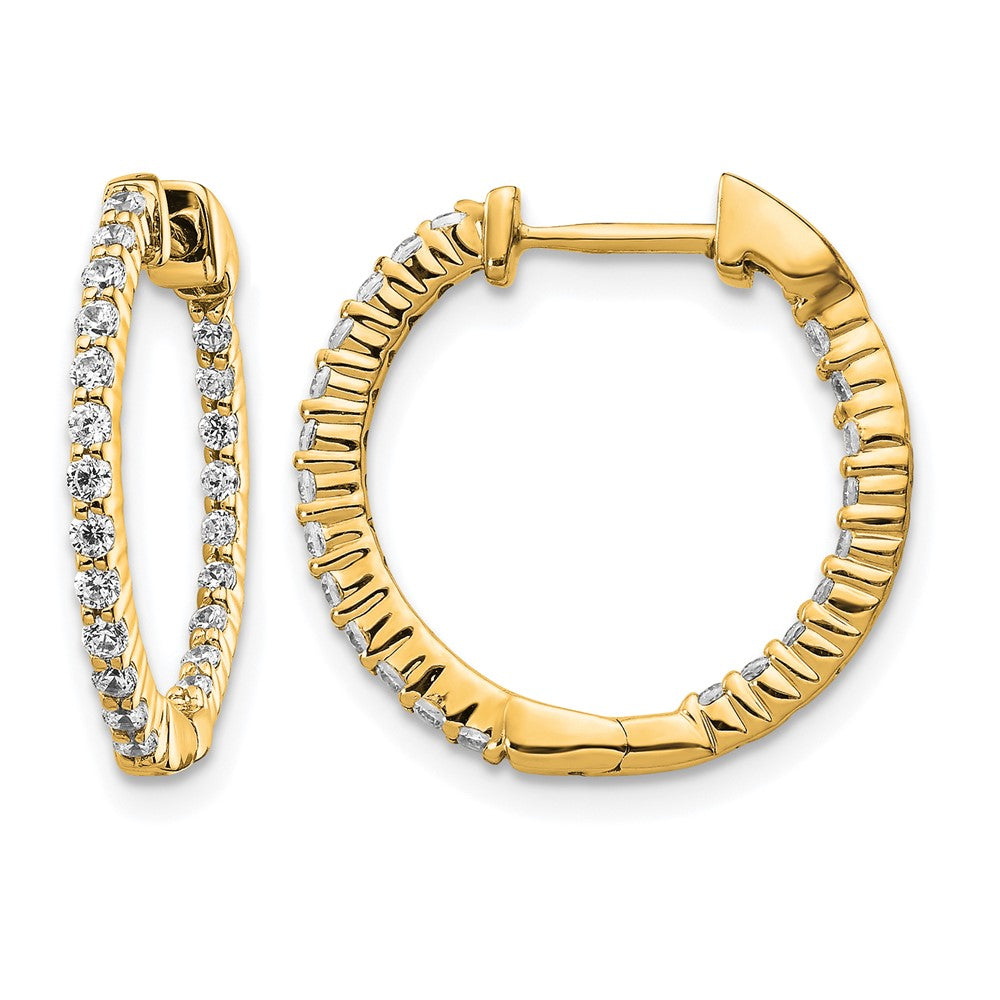 14k Gold Polished Diamond In/Out Hinged Hoop Earrings - 2