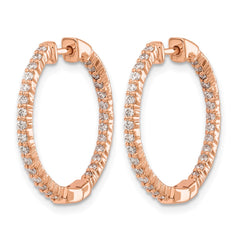 14k Rose Gold Polished Diamond In/Out Hinged Hoop Earrings - 2