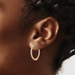 14k Rose Gold Polished Diamond In/Out Hinged Hoop Earrings - 2
