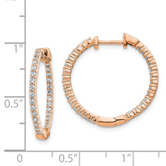 14k Rose Gold Polished Diamond In/Out Hinged Hoop Earrings - 2