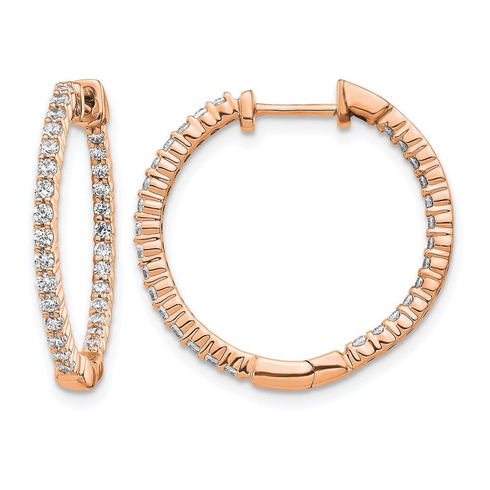 14k Rose Gold Polished Diamond In/Out Hinged Hoop Earrings - 2