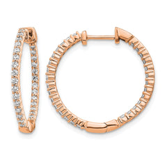 14k Rose Gold Polished Diamond In/Out Hinged Hoop Earrings - 2