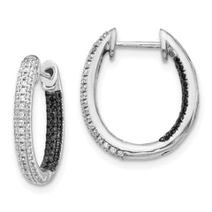 14k White Gold Black and White Diamond In/Out Hoop Earrings - 2