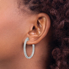 14k White Gold Diamond In/Out Hinged Hoop Earrings