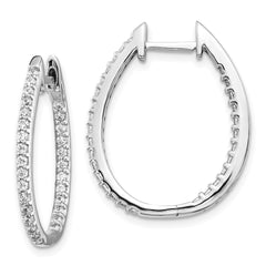 14k White Gold In/Out Diamond Hinged Hoop Earrings - 2