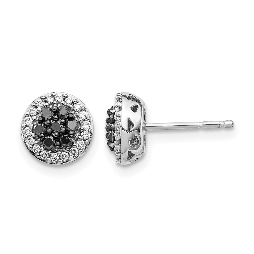 14k White Gold Black/White Diamond Cluster Post Earrings