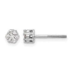 14k White Gold Diamond Cluster Screwback Post Earrings