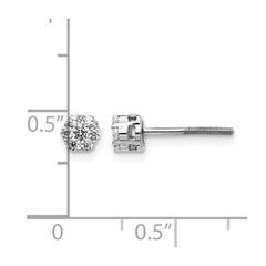 14k White Gold Diamond Cluster Screwback Earrings - 3