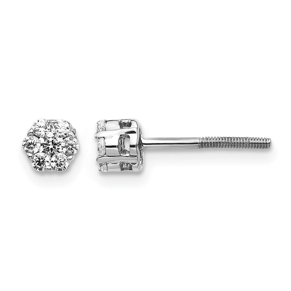14k White Gold Diamond Cluster Screwback Earrings - 3