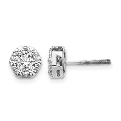14k White Gold Diamond Cluster Screwback Earrings - 4