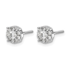 14k White Gold Cluster Diamond Screw Back Post Earrings
