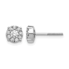 14k White Gold Cluster Diamond Screw Back Post Earrings