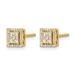 14k Diamond Square Screw Back Post Earrings - 2
